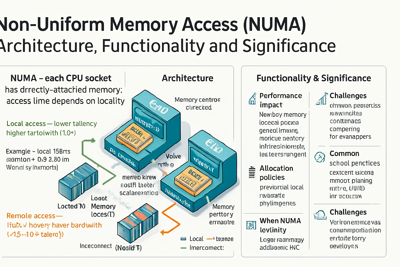 Diagram illustrating Non-Uniform Memory Access (NUMA) architecture and its components.