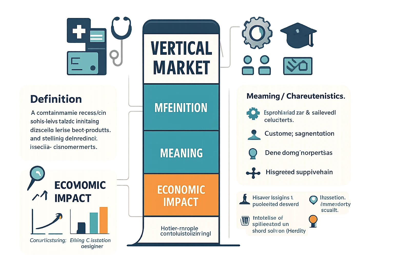 An infographic illustrating the concept of vertical markets with definitions and characteristics.